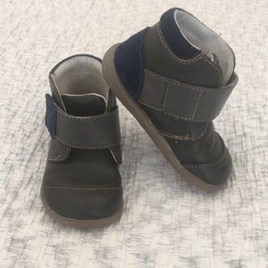 See Kai Run brown boots with blue suede